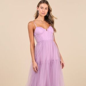 Lulus Unforgettable Poise Lilac Tulle Bustier Tiered Maxi Dress Purple - Size S